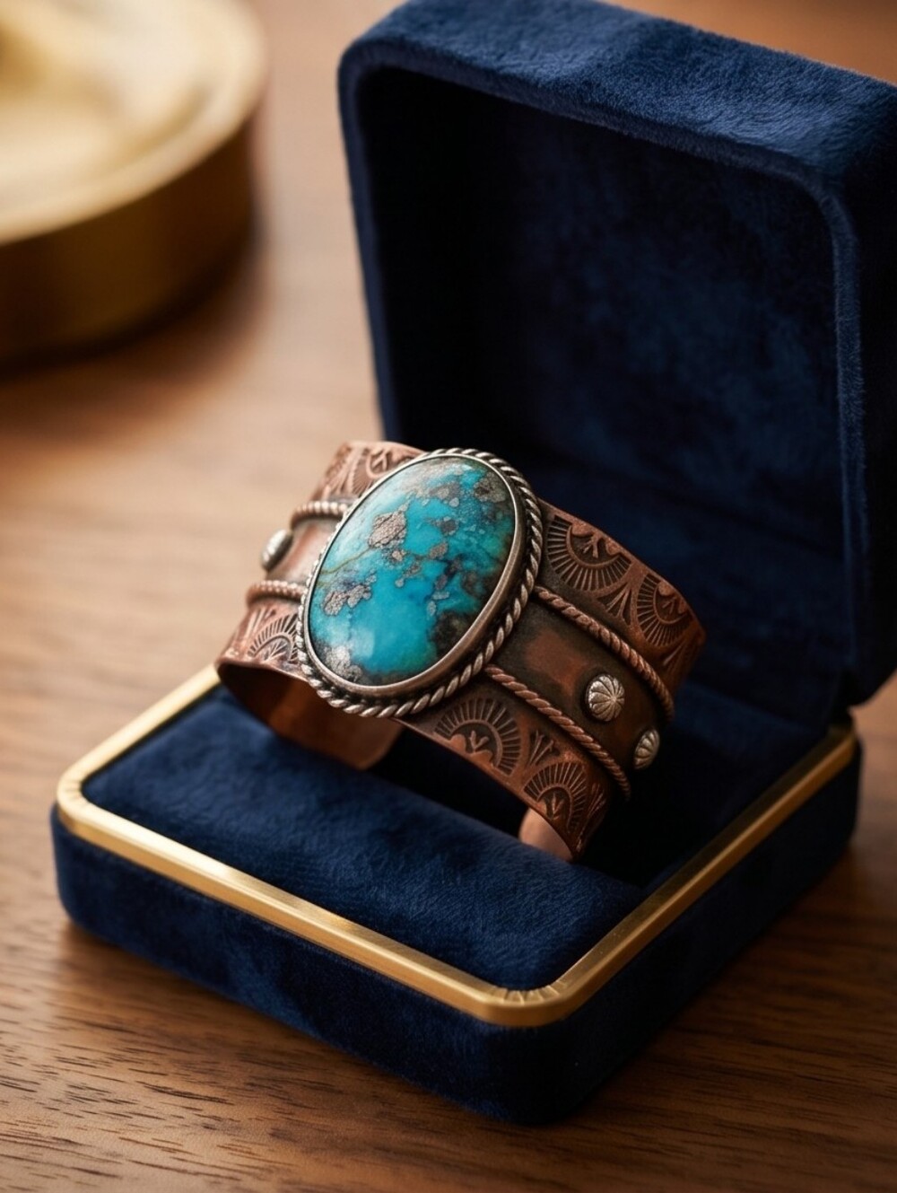 Handcrafted Turquoise Copper Cuff Bracelet - Women Jewelry - Picture 3 of 4